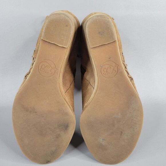 Lucky Brand Jaevin Suede Leather Side Zip Lace Peep Toe Wedge Heel Bootie 8.5 - Picture 8 of 12